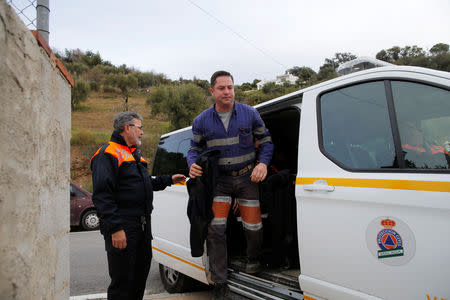 A miner rescue team arrives to the control center at the area where Julen, a Spanish two-year-old boy, fell into a deep well nine days ago when the family was taking a stroll through a private estate, in Totalan, southern Spain January 22, 2019. REUTERS/Jon Nazca