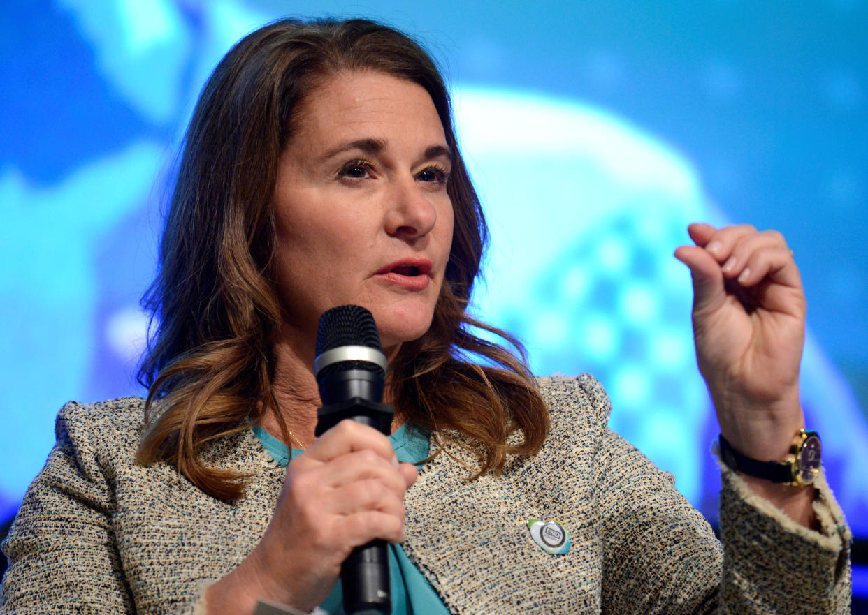 Co-Chair of the Bill & Melinda Gates Foundation Melinda Gates makes remarks during a panel discussion on investing in adolescents to improve nutrition, education, etc as part of the IMF and World Bank’s 2017 Annual Spring Meetings, in Washington, U.S., April 20, 2017. REUTERS/Mike Theiler