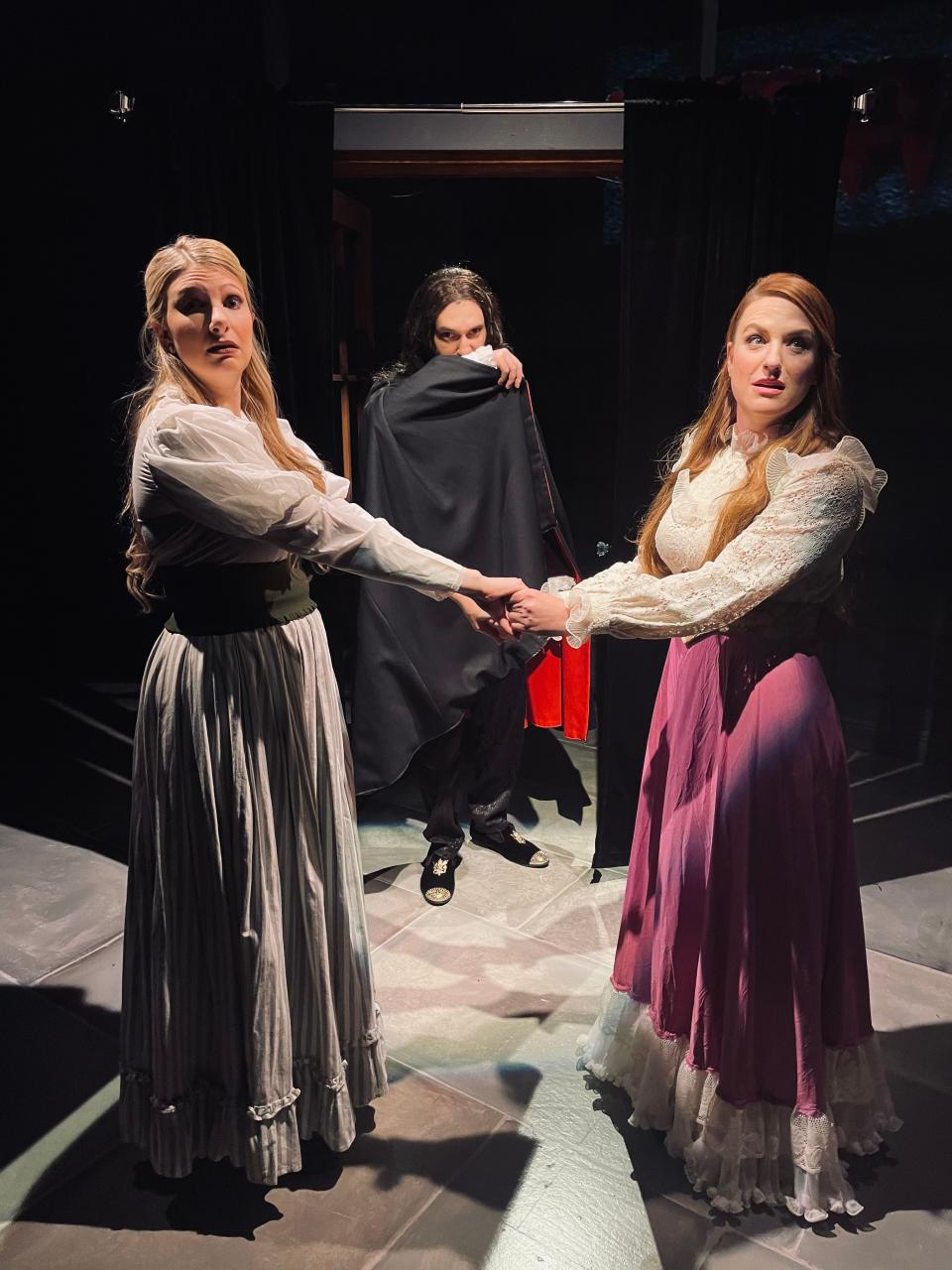 Sarah Lawrence as "Lucy," Daniel San Roman as "Dracula" and Jenny Augeri as "Mina" in the play "Dracula," on stage at Melbourne Civic Theatre through Nov. 12, 2023. Visit mymct.org.