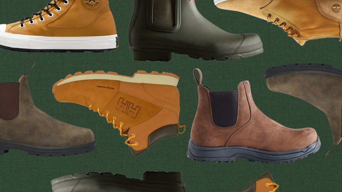 collage of men's fall boots, helly hansen men's boots, blundstones men's boots, converse men's boots, hunter rain men's boots Best men's boots for fall and winter 2023/24 (Photos via Mark's, Sport Chek, Sporting Life & Helly Hansen). 