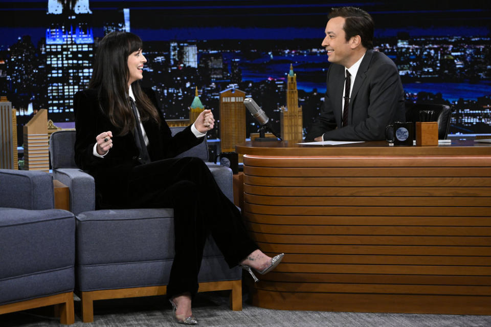 Dakota Johnson on “The Tonight Show With Jimmy Fallon.” - Credit: Todd Owyoung/NBC