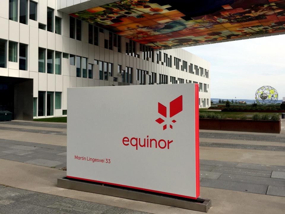 FILE PHOTO: A logo of Equinor, formerly known as Statoil, is seen at the company's headquarters in Fornebu, Norway May 21, 2018. REUTERS/Nerijus Adomaitis