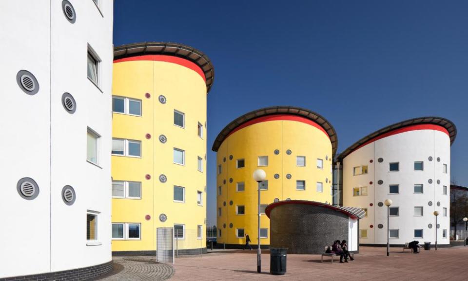 Ted Cullinan’s University of East London halls of residence at the Royal Docks, seen in 2013.