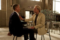 This film image released by Sony Pictures shows Daniel Craig, left, and Javier Bardem in a scene from the film "Skyfall." Bardem portrays, Raoul Silva, one of the finest arch-enemies in the 50-year history of Bond films. (AP Photo/Sony Pictures, Francois Duhamel)