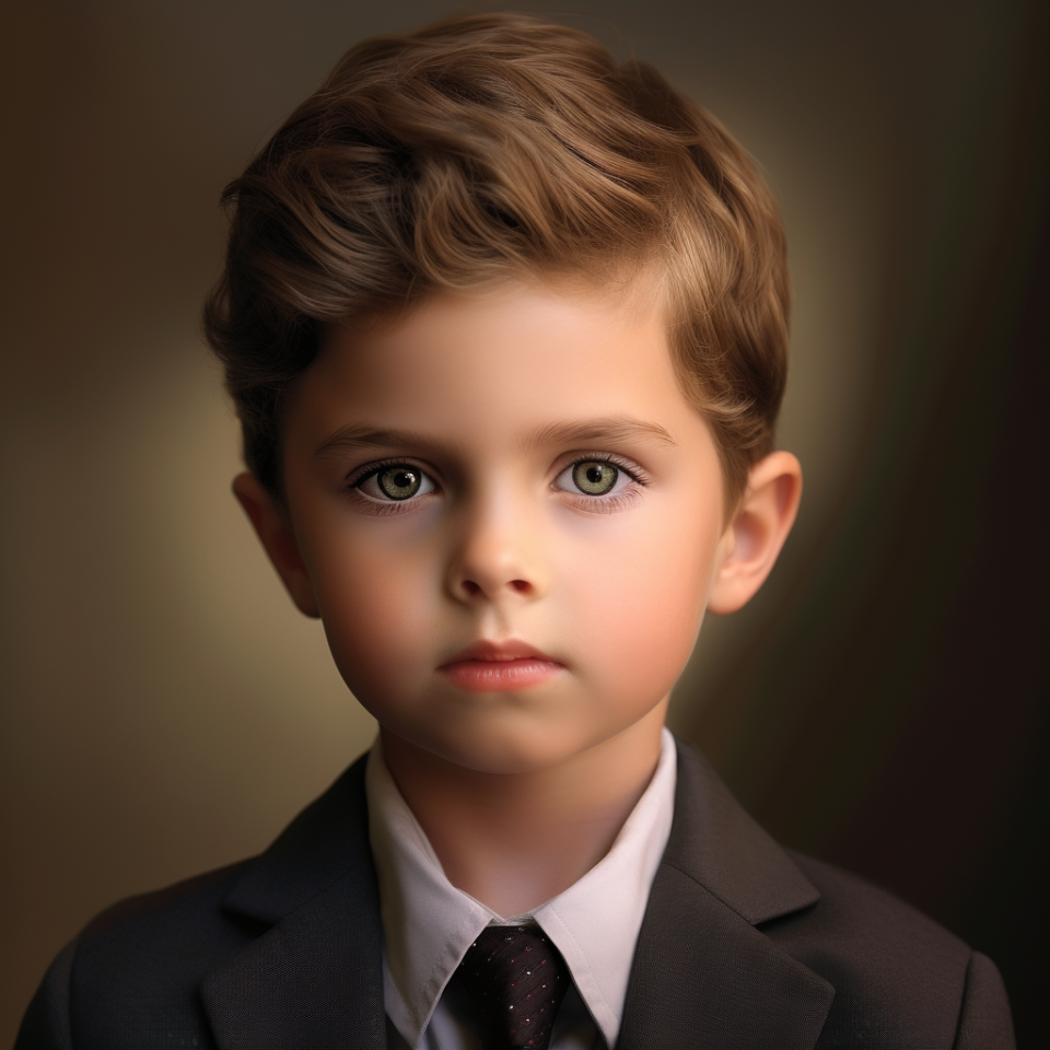 Portrait of a young boy with neat hair wearing a suit and tie