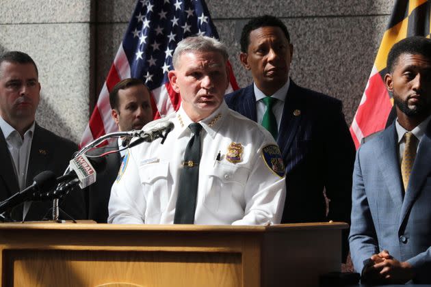 Baltimore Acting Police Commissioner Richard Worley speaks at a news conference with law enforcement and city officials about the arrest of Jason Dean Billingsley on Thursday in Baltimore.