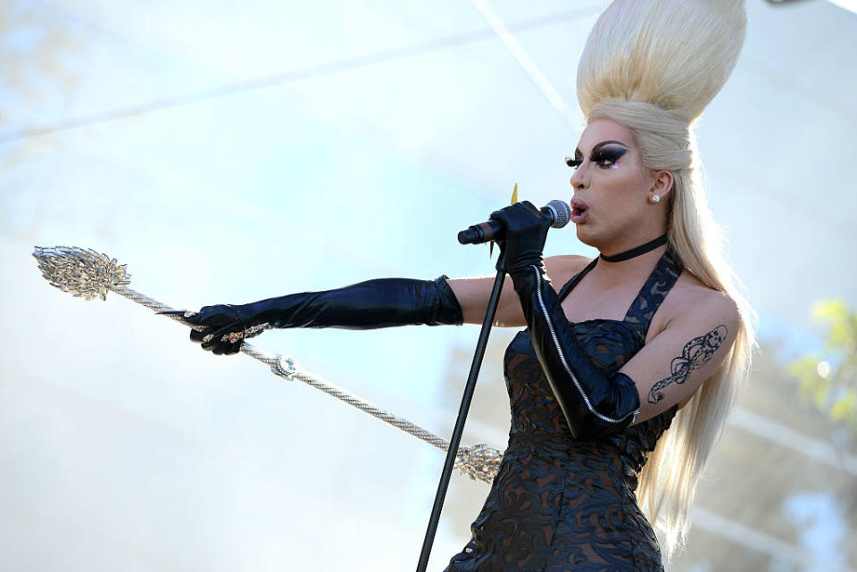 SANTA ANA, CA - OCTOBER 22: Drag queen and personality Alaska from the TV show RuPaul's Drag Race performs onstage during the Beach Goth Festival at The Observatory on October 22, 2016 in Santa Ana, California. (Photo by Scott Dudelson/Getty Images)