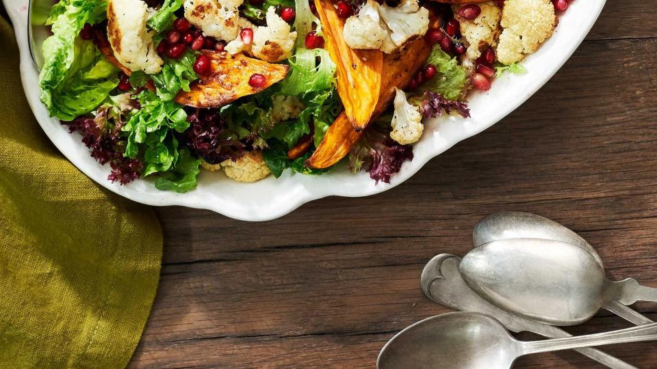 sweet potato and cauliflower salad on a platter