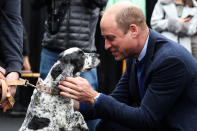 <p>Outdoors, Prince William knelt to give some pets to a pup! At home, Kate and Prince William have a cocker spaniel named Orla.</p>
