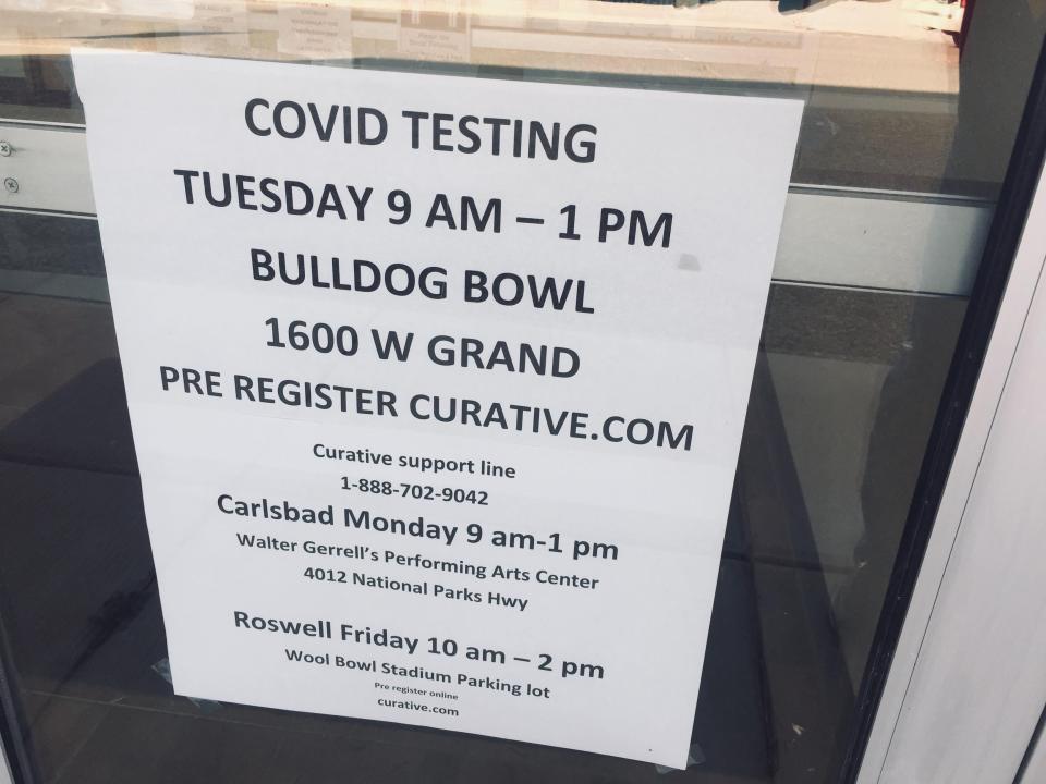 A sign at the Eddy County Public Health Office in Artesia reminds people where to get tested for COVID-19.