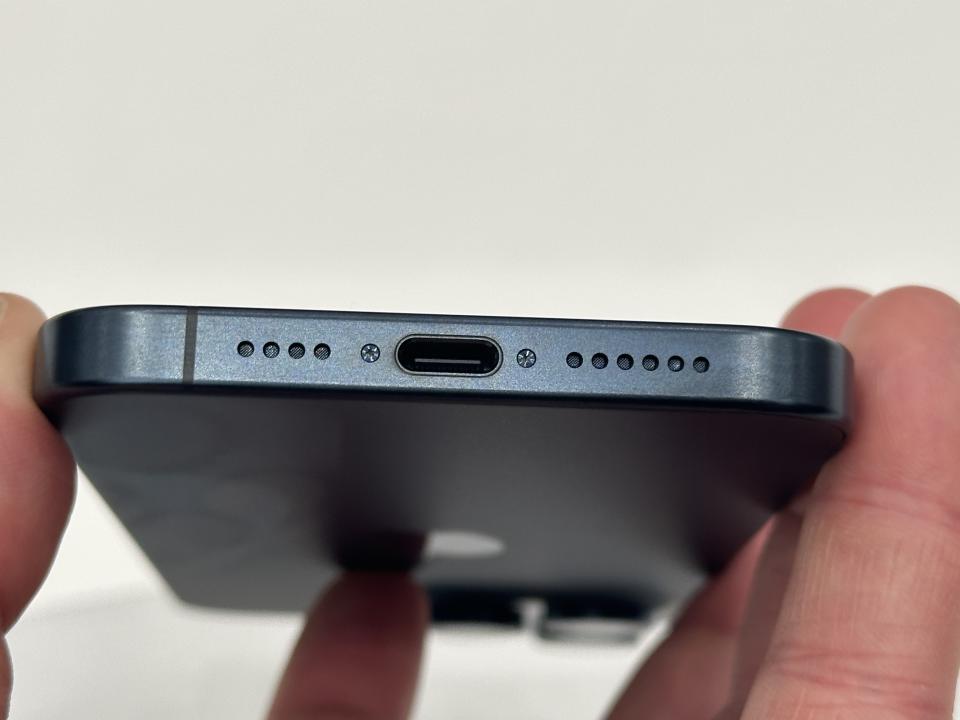 The iPhone 15 Pro and its new USB-C port. (Image: Howley)