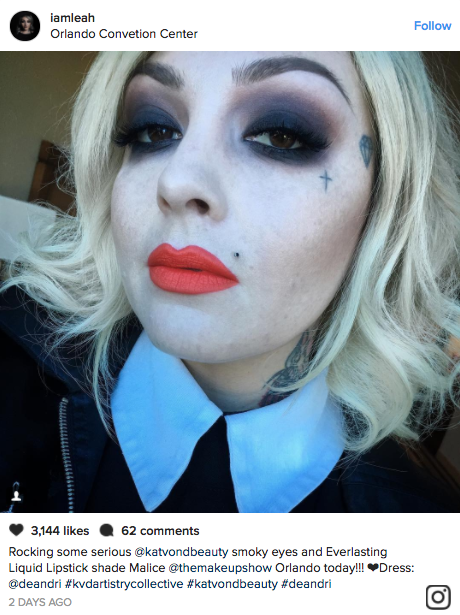 Several bold Kat Von D Everlasting Liquid Lipstick shades, like a bright purple and a gray, made an early appearance at The Makeup Show Orlando.