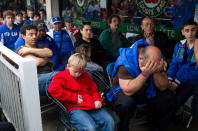 An Italian soccer fan reacts while watching Italy's loss to Spain in the final at the Euro 2012 soccer championship, at an Italian sports bar in Vancouver, B.C., on Sunday, July 1, 2012. THE CANADIAN PRESS/Darryl Dyck