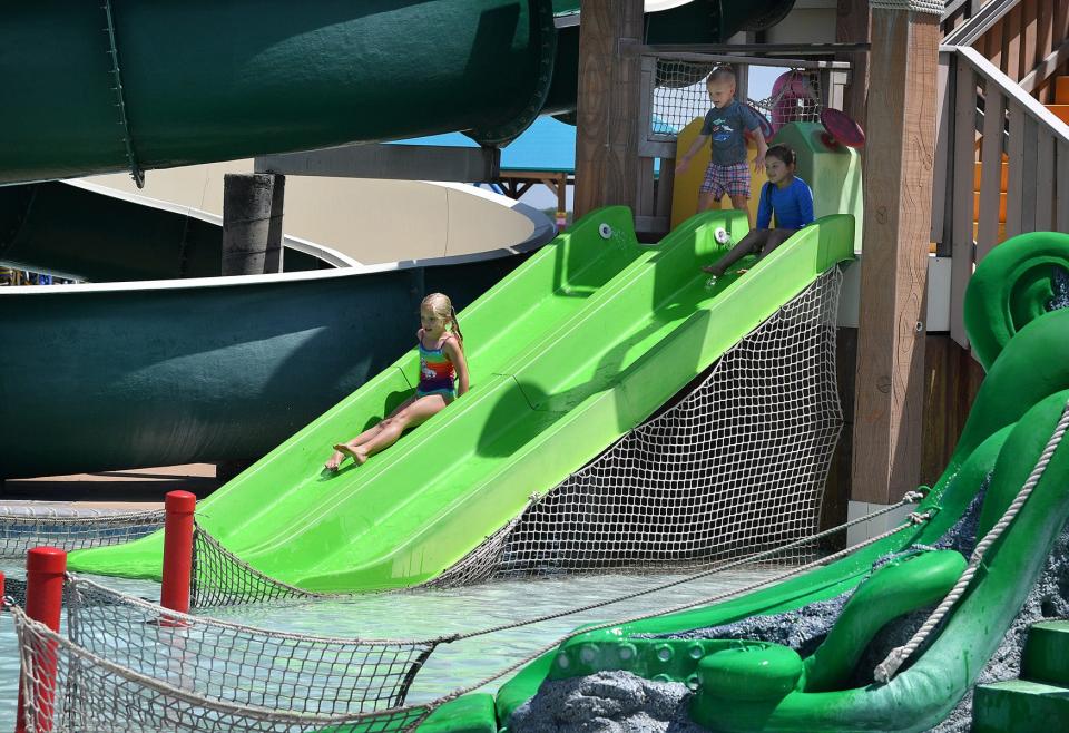 Children enjoy the slides and attractions of the Buccaneer Bay section of Castaway Cove Waterpark as shown in this July 2, 2020, file photo.