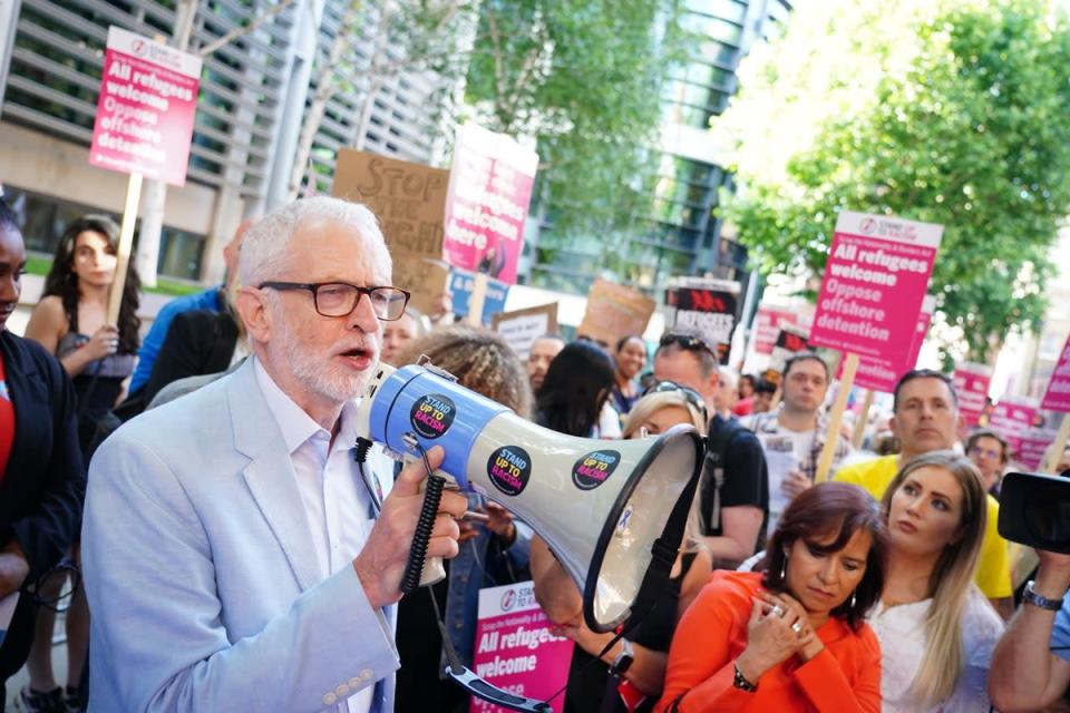 Jeremy Corbyn was among the demonstrators outside the Home Office (PA) (PA Wire)