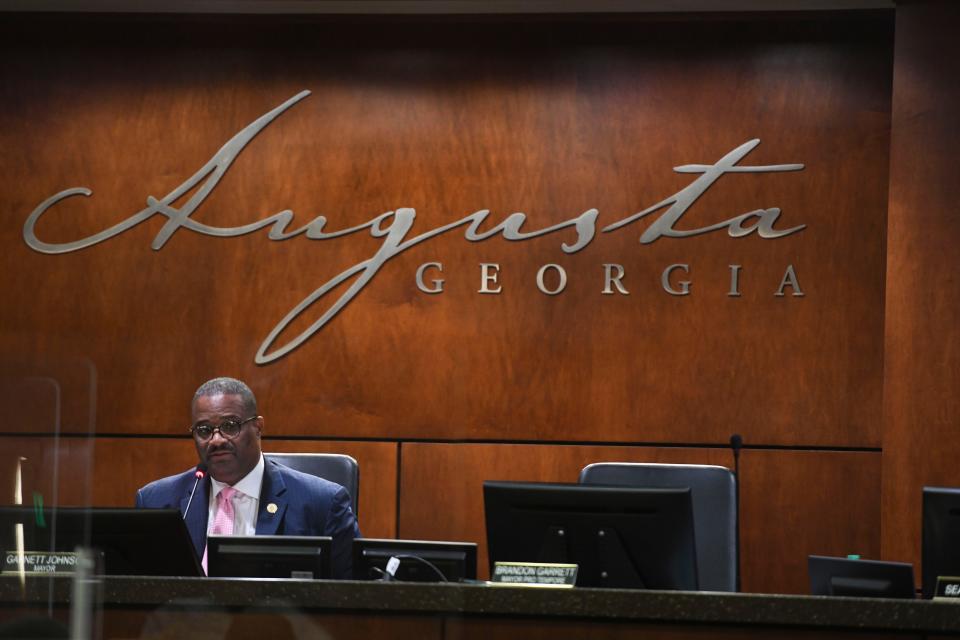 Mayor Garnett Johnson speaks during the Augusta commission meeting at the Augusta Richmond County Municipal Building on Tuesday, Oct. 3, 2023.