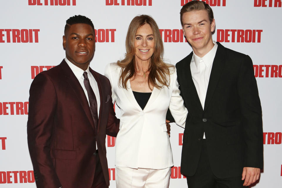 Racism exposed: Will Poulter and John Boyega with Kathryn Bigelow: Dave Benett