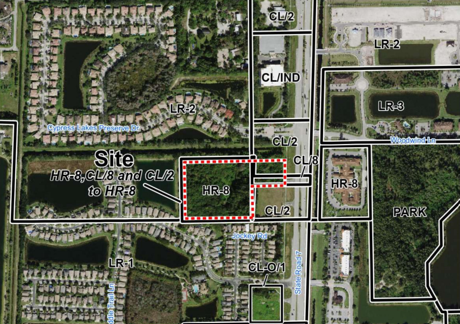 Site in red is site for townhouse apartment complex to be built off State Road 7 near the Lantana Road intersection.