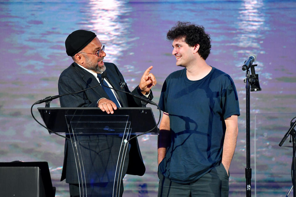 NEW YORK, NEW YORK - JUNE 23: Harry Adjmi and Sam Bankman-Fried are seen onstage during the first annual Moonlight Gala benefitting CARE - Children With Special Needs - hosted by Michael Cayre, Roy Nachum and MegaMoon Museum at Casa Cipriani on June 23, 2022 in New York City. (Photo by Craig Barritt/Getty Images for CARE For Special Children )