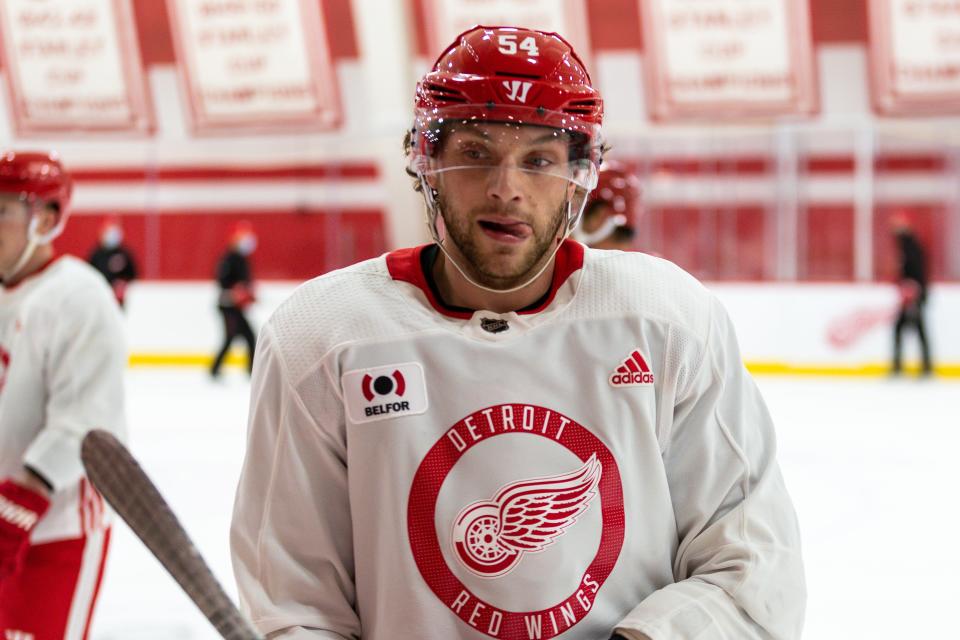 Detroit Red Wings' Bobby Ryan during the first training camp practice at the Little Caesars Arena practice rink, Jan. 1, 2021.