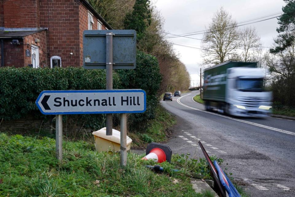 Where the crash happened, long the A4103 by Shucknall Hill, Herefordshire (PA)