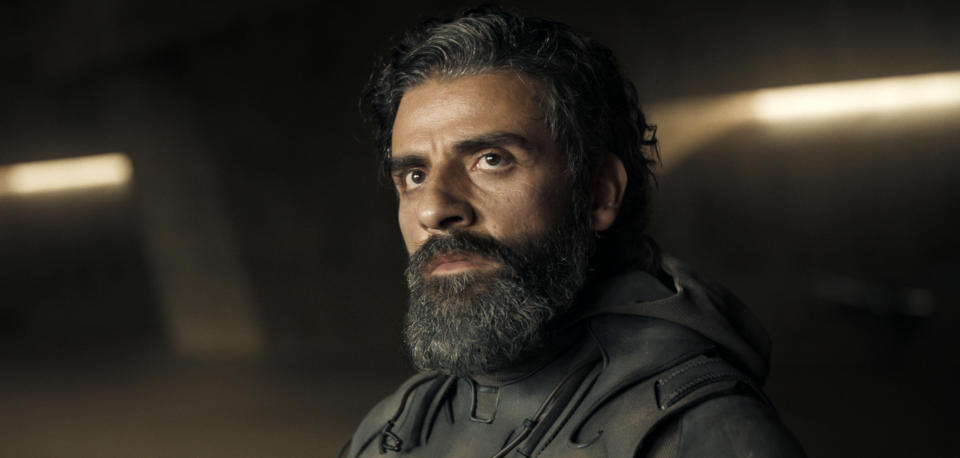 This image released by Warner Bros. Pictures shows Oscar Isaac in a scene from "Dune." (Warner Bros. Pictures via AP)