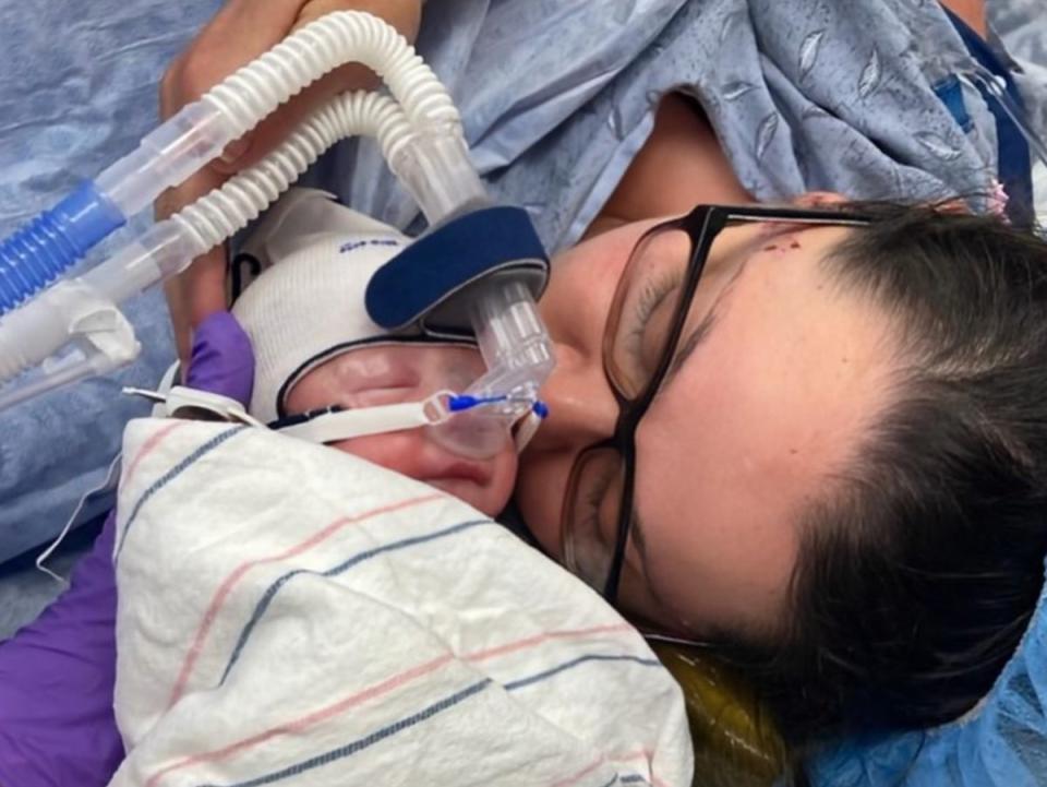 Angela Mercer holding her newborn baby at Brigham and Women’s Hospital (Brigham and Women’s Hospital/Angela Mercer)