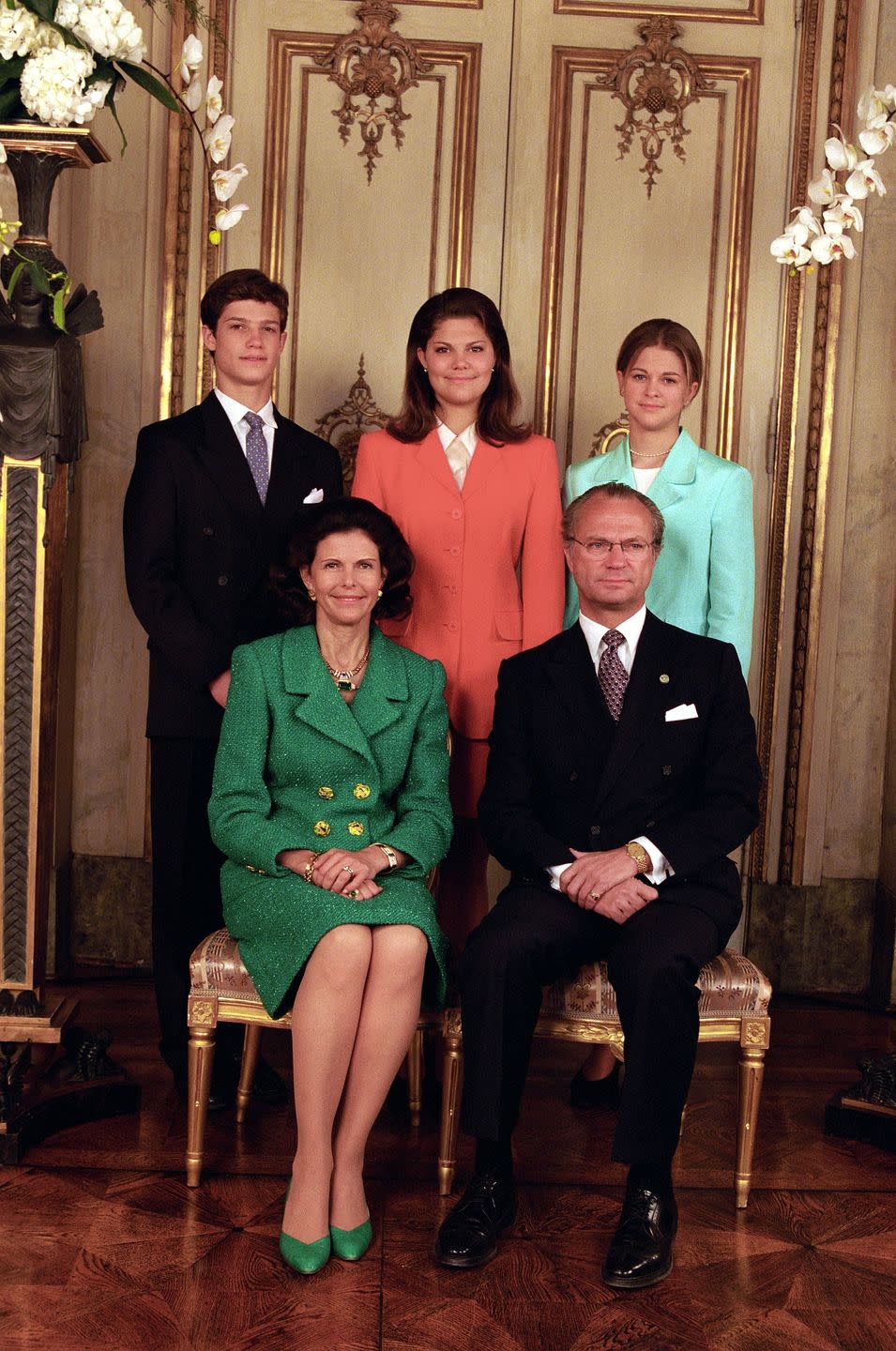 <p>Princess Madeleine, Princess Victoria, King Carl XVI Gustaf, Queen Silvia, and Prince Carl Philip gathered for the King's 50th birthday.</p>