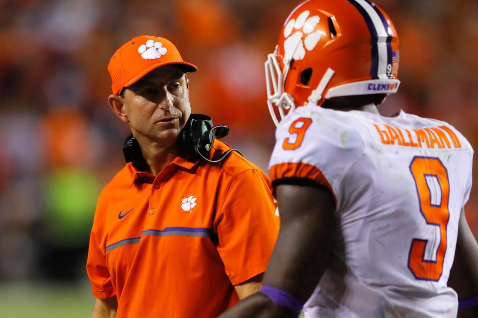 Dabo Swinney would prefer if his players didn't protest during pre-game national anthems (Getty). 