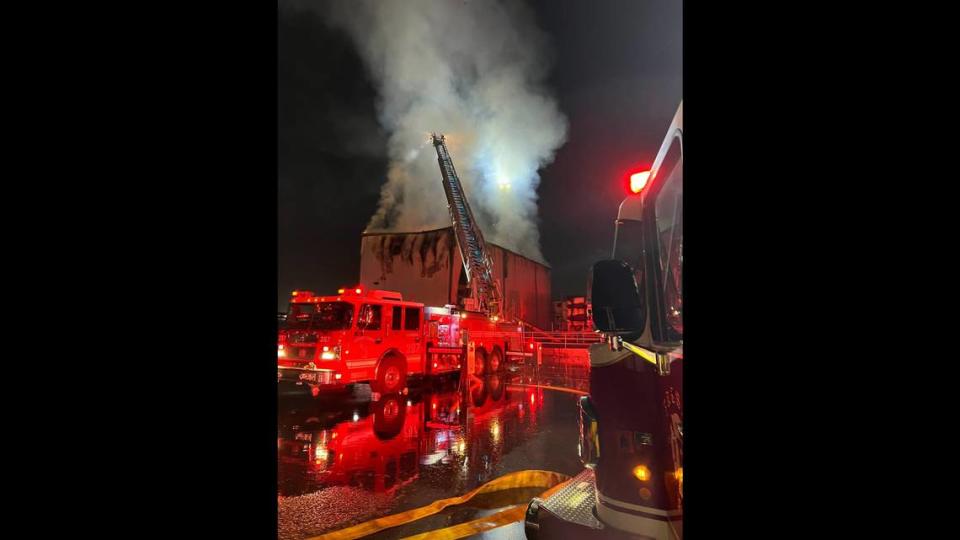 Crews fought a fire inside a large industrial building in Fresno south of downtown on Wednesday, Nov. 8, 2022, according to Fresno Fire Department. FRESNO FIRE DEPARTMENT