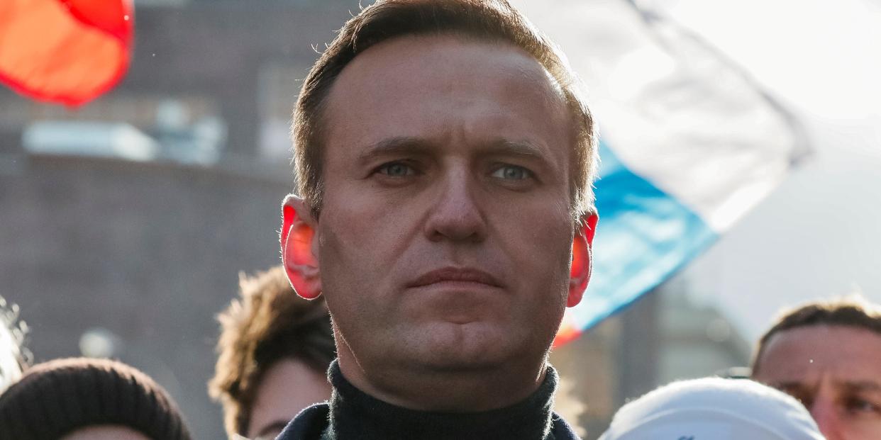 FILE PHOTO: Russian opposition politician Alexei Navalny takes part in a rally to mark the 5th anniversary of opposition politician Boris Nemtsov's murder and to protest against proposed amendments to the country's constitution, in Moscow, Russia February 29, 2020. REUTERS/Shamil Zhumatov