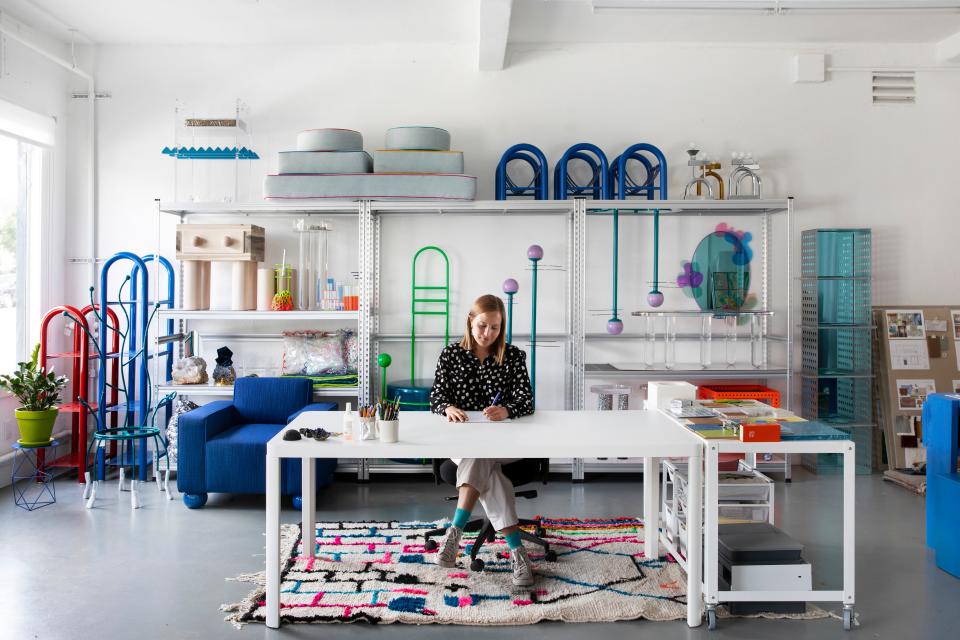 Leah’s studio, neatly filled with all of her furniture designs and prototypes that were once crammed into her living room.