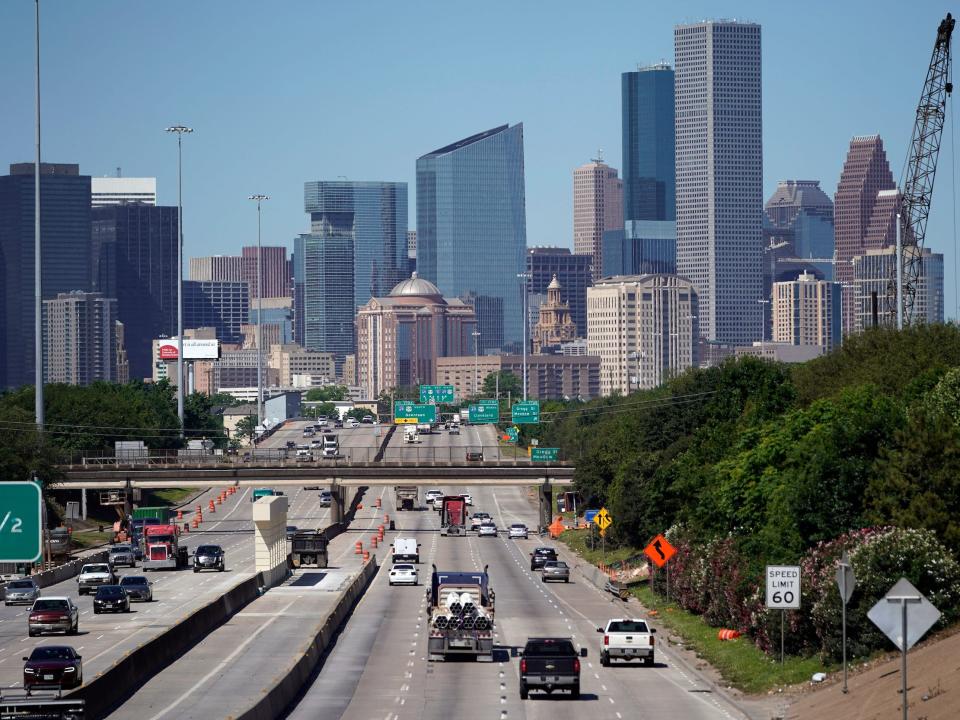 Traffic moves along Interstate 10 near downtown Houston