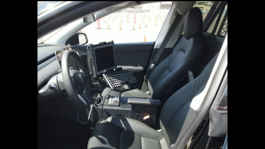 The interior of a Tesla Model Y patrol car. (Fremont Police Department)