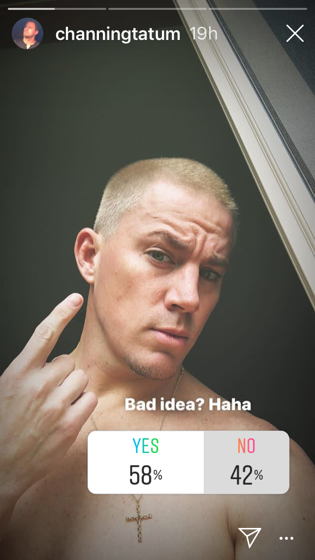 Eindeutiges Ergebnis: Die meisten seiner Follower sind gegen den neuen Look. (Screenshot: Instagram/channingtatum)