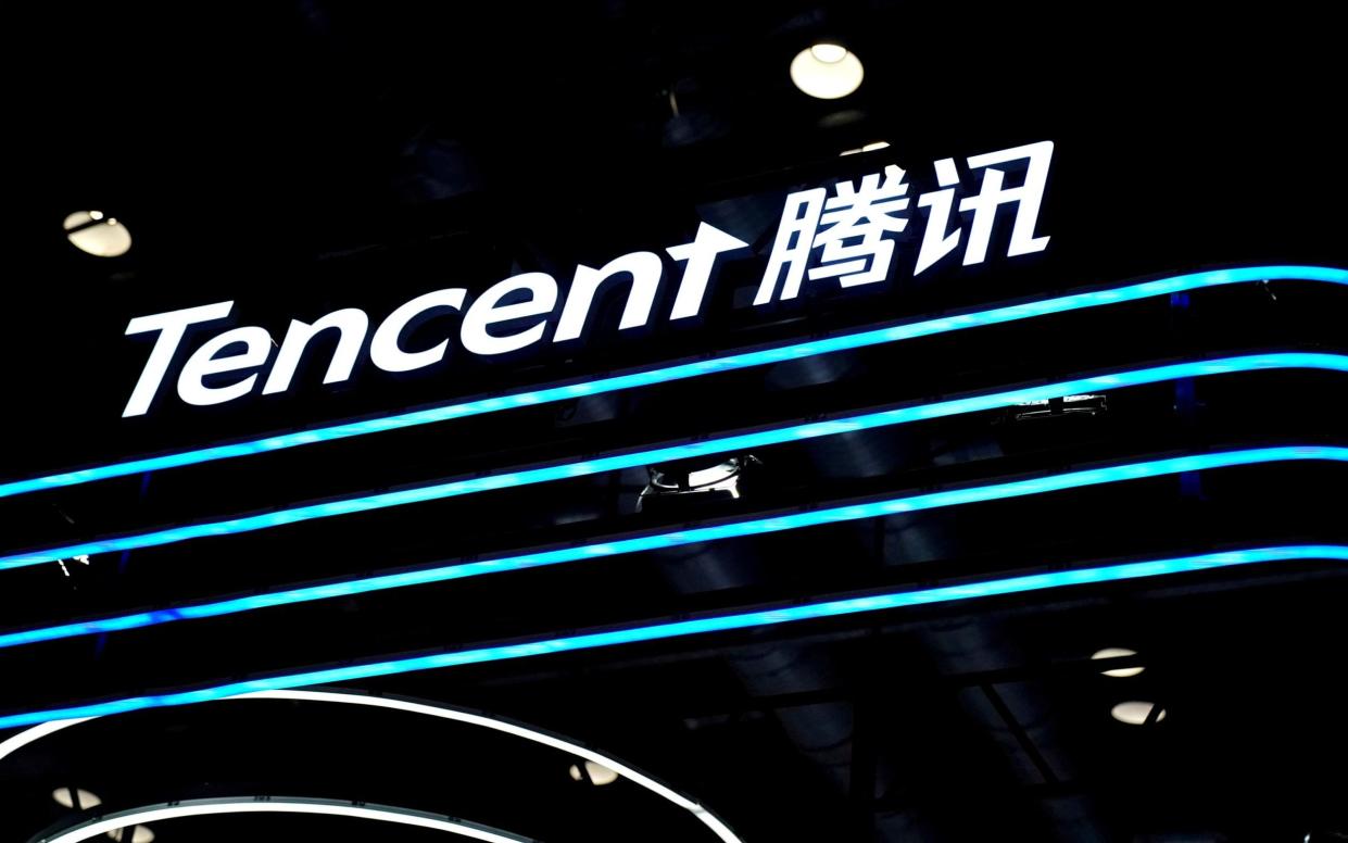 Tencent logo seen at a booth at the 2020 China International Fair for Trade in Services in Beijing - Reuters