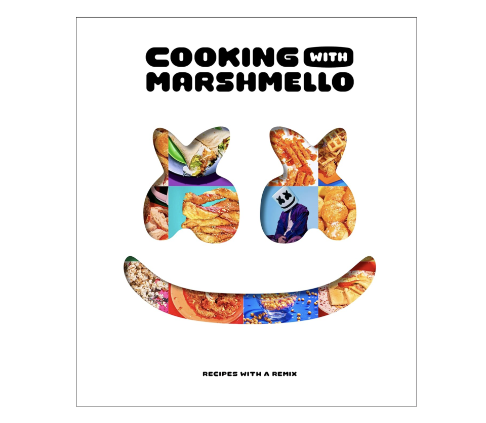 white book cover with food photos in the shape of Marshmello's face