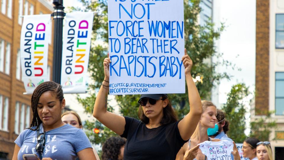 Pro-choice protesters at an abortion-related rally in Orlando, Florida.