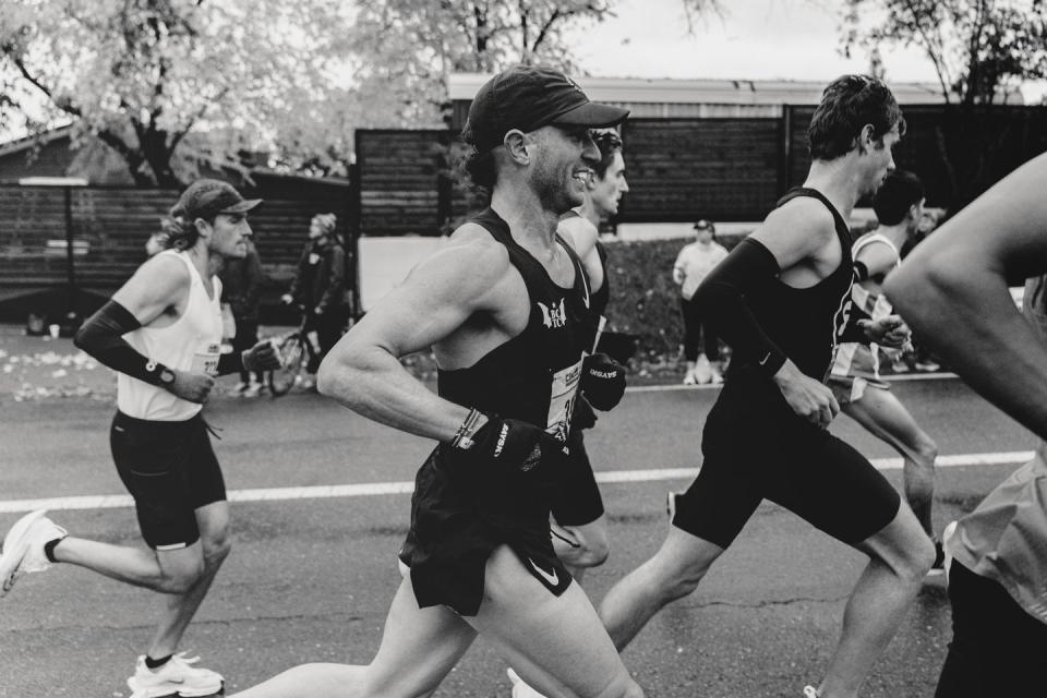 a group of men running