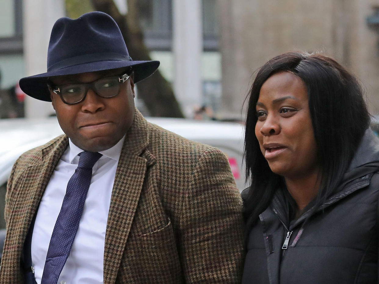 Isaiah Haastrup’s mother, Takesha Thomas, and father, Lanre Haastrup, outside the High Court in London: PA