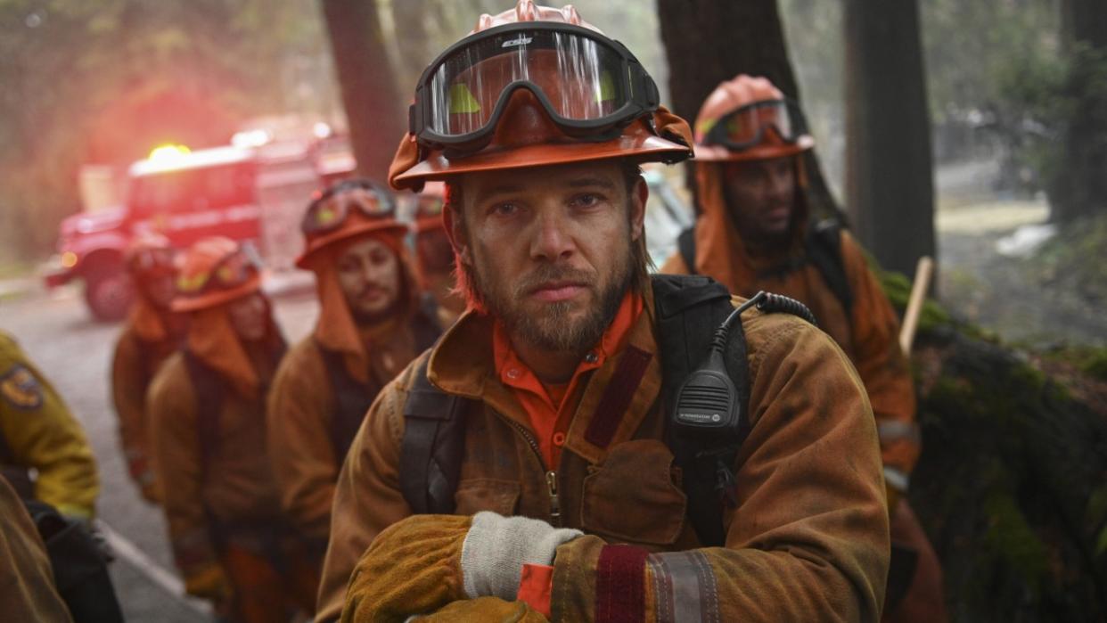  Press photo of Bode and other firefighters on Fire Country. 