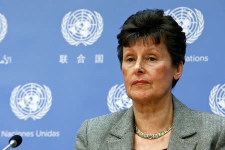 FILE PHOTO: Angela Kane, United Nations High Representative for Disarmament Affairs, attends a news conference at the U.N. headquarters in New York City, U.S., December 13, 2013. REUTERS/Eduardo Munoz/File Photo