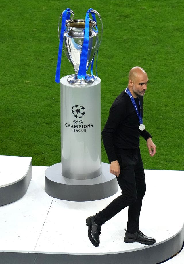 Manchester City manager Pep Guardiola after losing in the 2021 Champions League final
