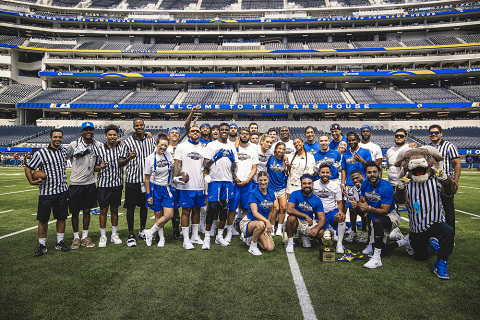 The Los Angeles Rams hosted a Rams celebrity and influencer flag football game at SoFi Stadium in Inglewood, Calif., on Aug. 12, 2023.