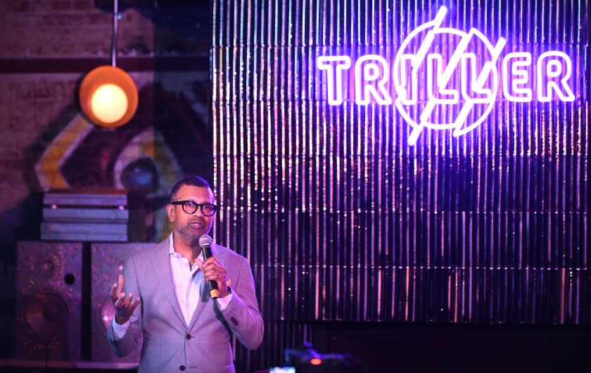 Los Angeles, California September 26 2022-Triller CEO Mahi de Silver speaks to influencers and guests during an event for black creators in Los Angeles Tuesday night.(Wally Skalij/Los Angeles Times)