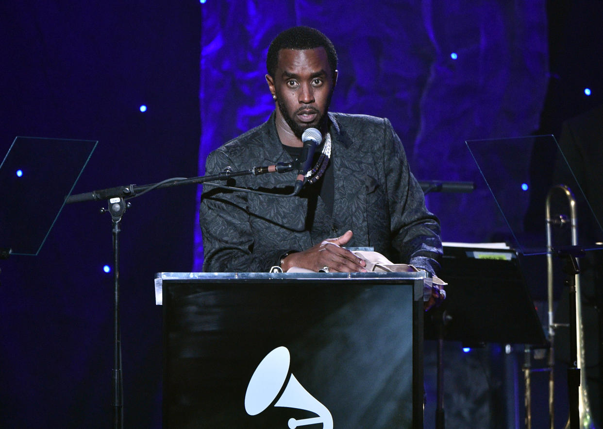  Sean "Diddy" Combs speaks onstage during the Pre-GRAMMY Gala and GRAMMY Salute to Industry Icons Honoring Sean "Diddy" Combs on January 25, 2020 in Beverly Hills, California. (Photo: Gregg DeGuire/Getty Images for The Recording Academy)