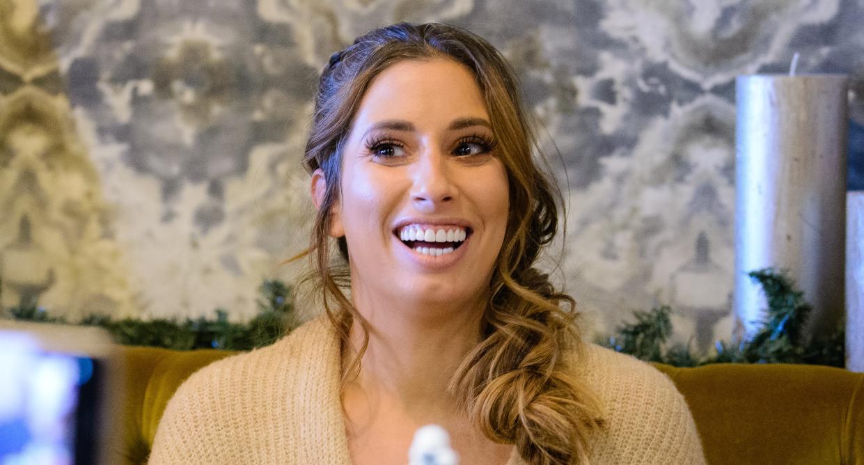 A close up image of Stacey Solomon laughing. (Getty Images)