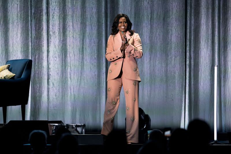 FILE PHOTO: Former first lady Obama presents at Royal Arena during book tour in Copenhagen