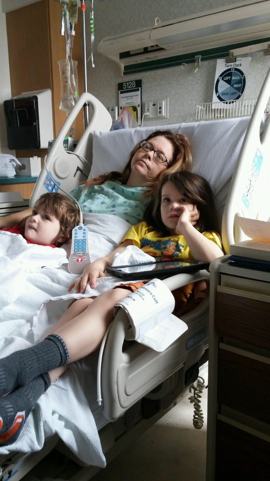 Right after I was moved out of the intensive care unit, my kids were allowed to visit me. (Photo Courtesy of Kristina Wright)