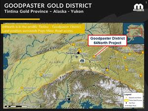 Location Map – Goodpaster Mining District and 64North Gold Project Location within the Tintina Gold Province, Alaska.